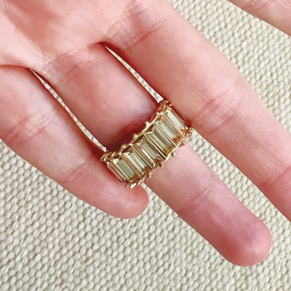 Anthropologie Baguette CZ Chunky Bold Glam Cocktail Ring Holiday Sparkly 5/5.5 - Picture 3 of 6